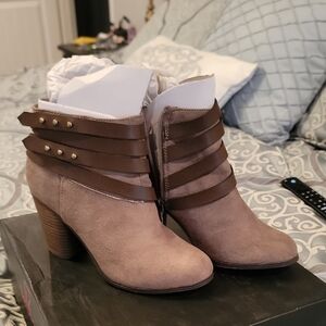 Material Girl Brown Ankle Booties with Strap Detail